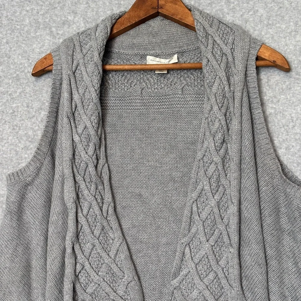 Christopher & Banks Women's Small Gray Cable Knit Open Front Cardigan Vest Comfy